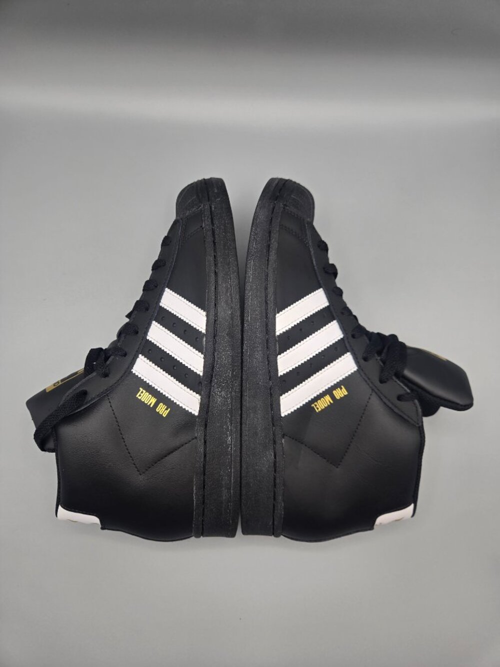 Adidas Pro Model High Top Shoes Black White Gold Vintage